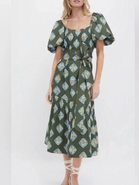 Tuckernuck Clary Dress in an Olive and Aqua Diamond
